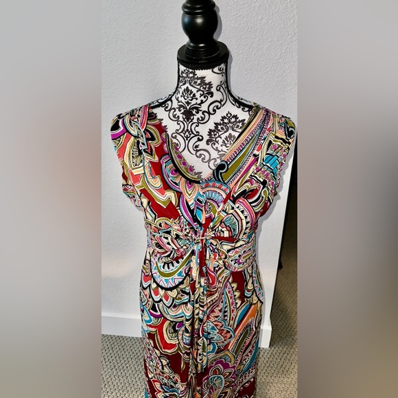 KATE & MALLORY Multicolor Front Knot V-Neck Sleeveless Long Maxi Dress Sz M - Picture 3 of 10